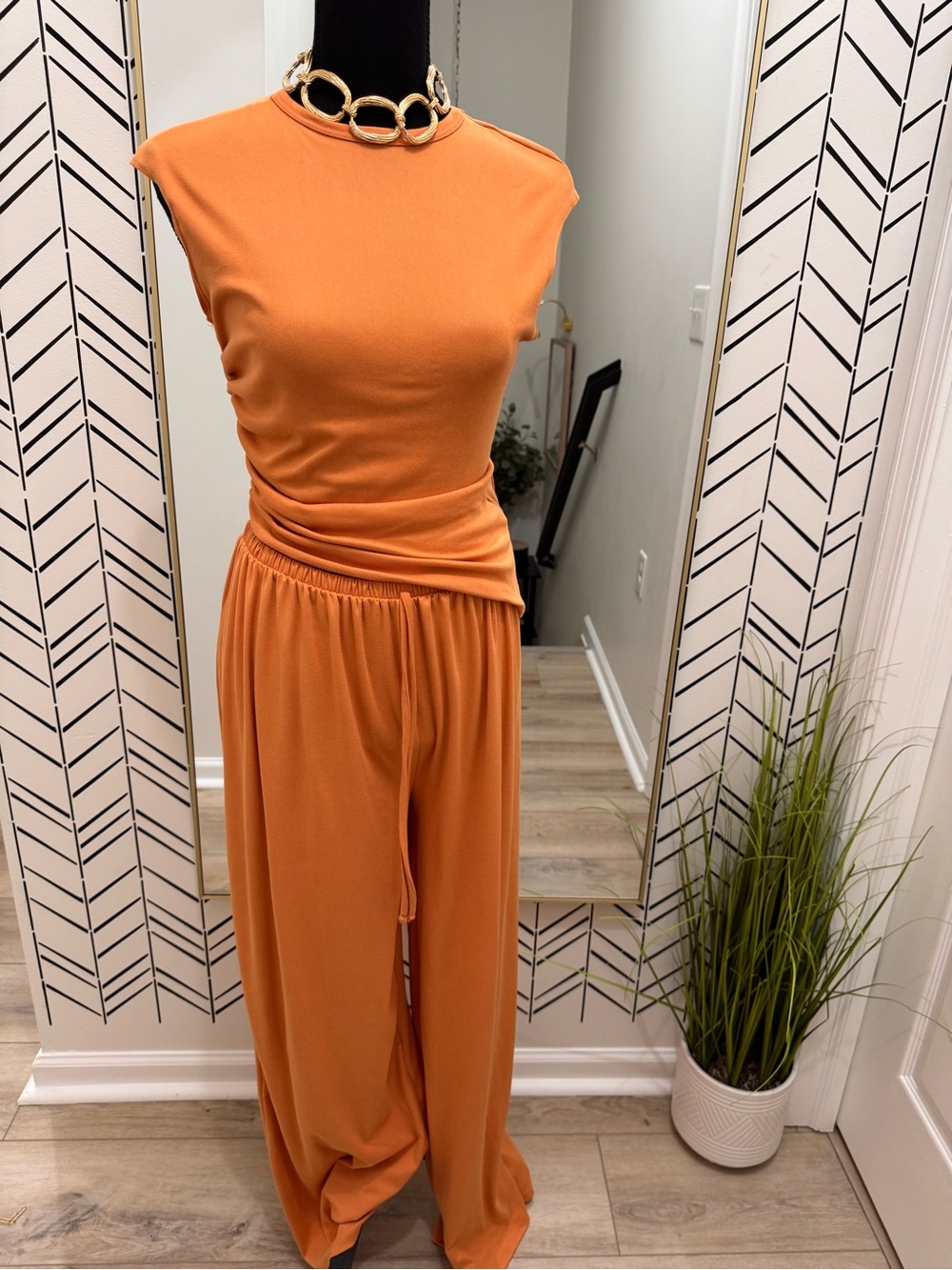Sleeveless Wide-Leg Jumpsuit in Burnt Orange